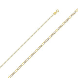 14K Yellow Gold 1.8mm Figaro 3+1 WP Regualar Link Chain With Spring Ring Clasp Closure