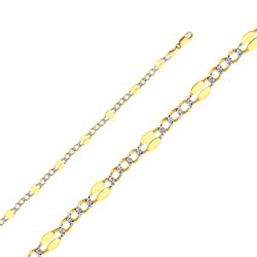 14K Yellow Gold with Tri Color 4.8mm Lobster Stamped Figaro 3? WP Chain With Spring Clasp Closure