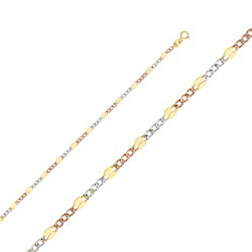 14K Gold with Tri Color 3.2mm Lobster Stamped Figaro 3? 3 Color Regular Chain With Spring Clasp Closure - silverdepot