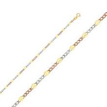 Load image into Gallery viewer, 14K Gold with Tri Color 3.2mm Lobster Stamped Figaro 3? 3 Color Regular Chain With Spring Clasp Closure - silverdepot