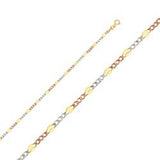 14K Gold with Tri Color 3.2mm Lobster Stamped Figaro 3? 3 Color Regular Chain With Spring Clasp Closure
