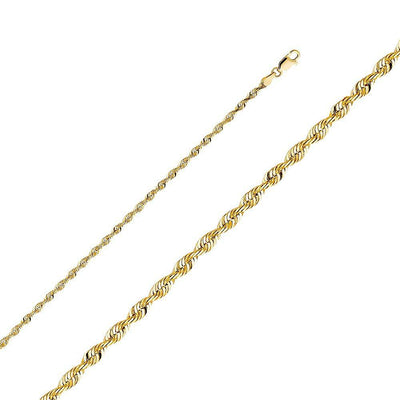 14K Yellow Gold 3mm Lobster Solid Rope Diamond Cut Light Chain With Spring Clasp Closure