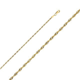 14K Yellow Gold 2.5mm Lobster Solid Rope Diamond Cut Light Chain With Spring Clasp Closure