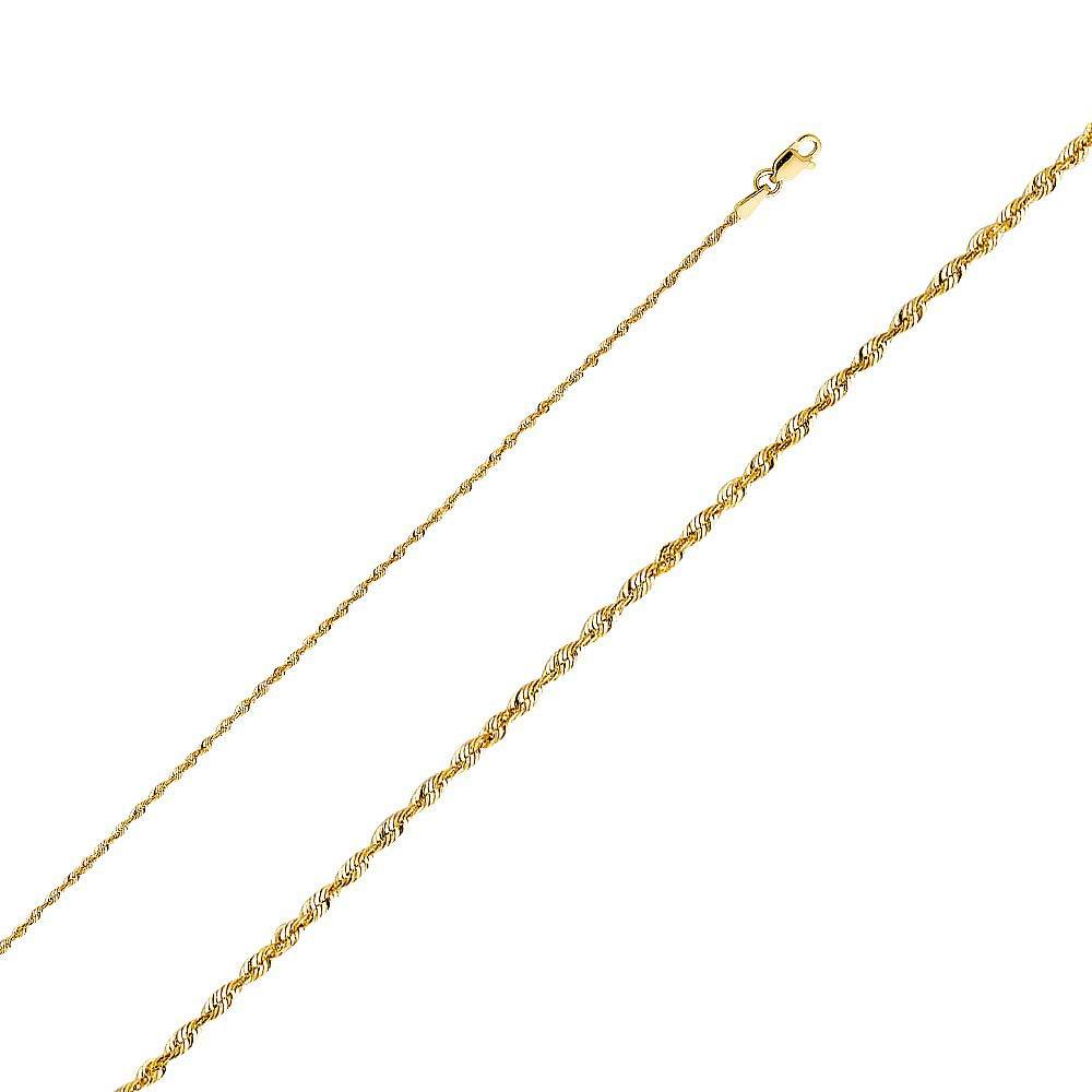 14K Yellow Gold 1.5mm Lobster Solid Rope Diamond Cut Light Chain With Spring Clasp Closure