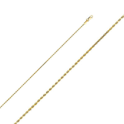 14K Yellow Gold 1.2mm Lobster Solid Rope Diamond Cut Chain With Spring Clasp Closure