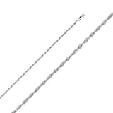 14K White Gold 2.5mm Lobster Solid Rope Diamond Cut Light Chain With Spring Clasp Closure