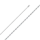 14K White Gold 2mm Lobster Solid Rope Diamond Cut Light Chain With Spring Clasp Closure