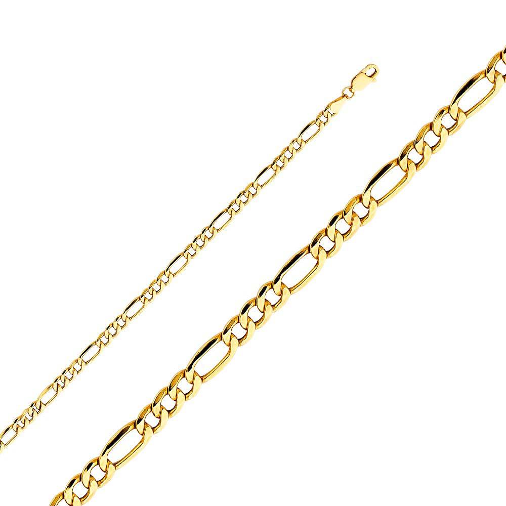 14K Yellow Gold 4.4mm Lobster Hollow Figaro 3? Link Chain With Spring Clasp Closure