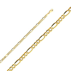14K Yellow Gold 4.4mm Lobster Hollow Figaro 3+1 Link Chain With Spring Clasp Closure