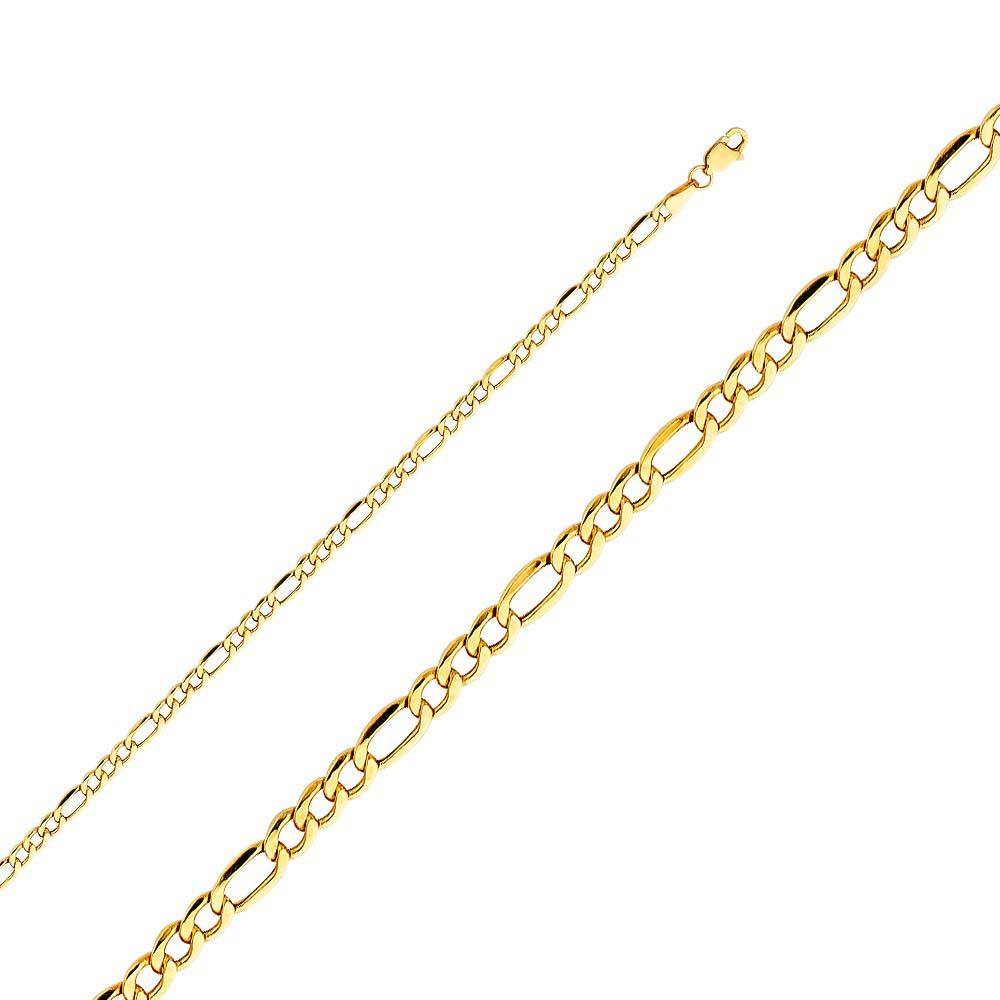 14K Yellow Gold 3.5mm Lobster Hollow Figaro 3+1 Link Chain With Spring Clasp Closure