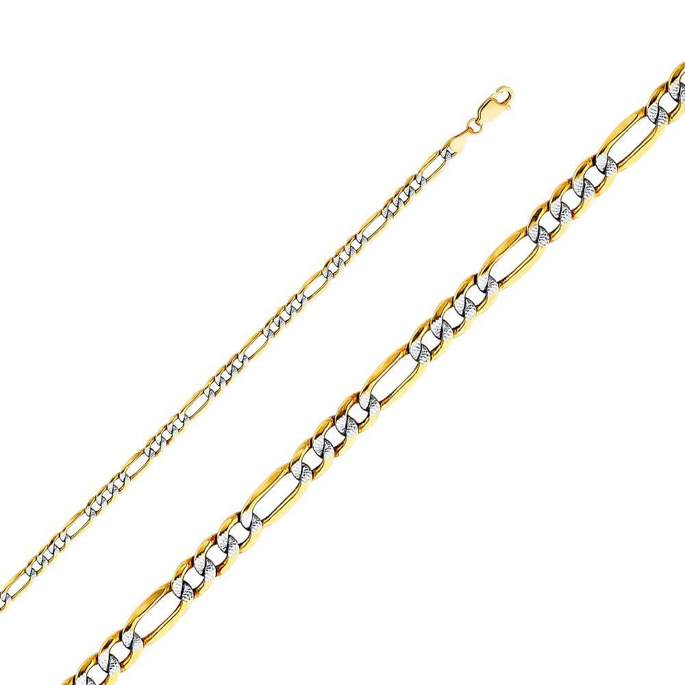 14K Yellow Gold 4.4mm Lobster Hollow Figaro 3+1 WP Link Chain With Spring Clasp Closure