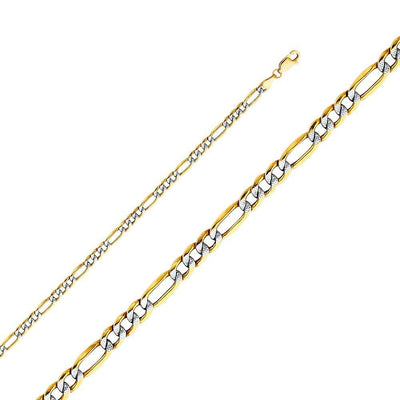 14K Yellow Gold 4.4mm Lobster Hollow Figaro 3+1 WP Link Chain With Spring Clasp Closure