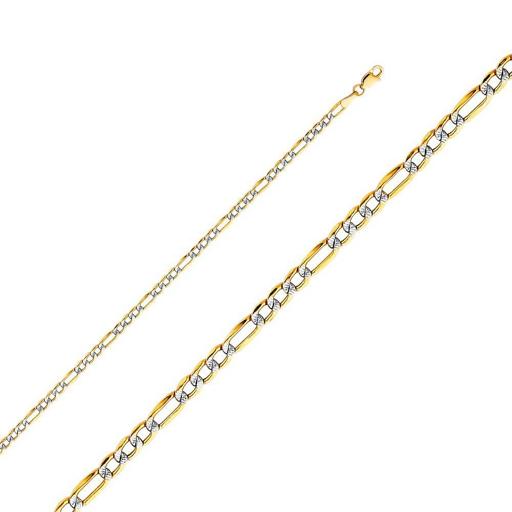 14K Yellow Gold 3.5mm Lobster Hollow Figaro 3? WP Link Chain With Spring Clasp Closure