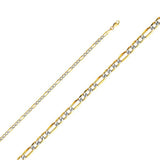 14K Yellow Gold 3.5mm Lobster Hollow Figaro 3+1 WP Link Chain With Spring Clasp Closure