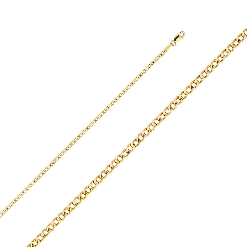 14K Yellow Gold 2.4mm Lobster Hollow Cuban Chain With Spring Clasp Closure