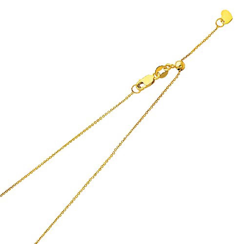 14K Yellow Gold 1.0mm Lobster Adjustable Rolo Cable Chain With Spring Clasp Closure, Length 20"