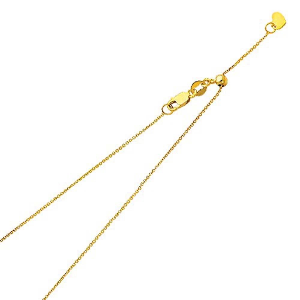 14K Yellow Gold 1.0mm Lobster Adjustable Rolo Cable Chain With Spring Clasp Closure