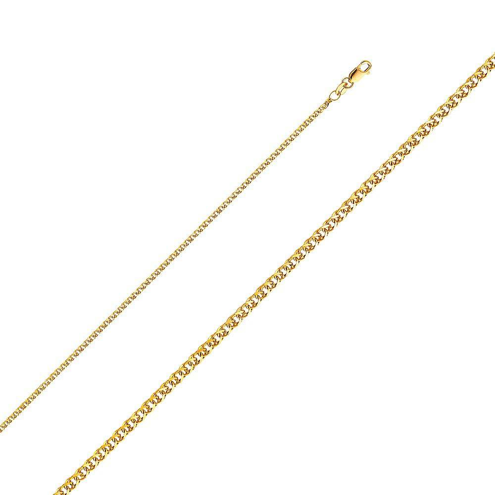 14K Yellow Gold 1.7mm Lobster Flat Open Wheat Chain With Spring Clasp Closure