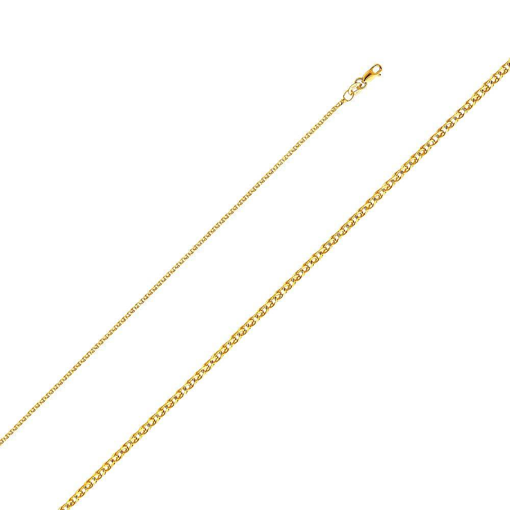 14K Yellow Gold 1.4mm Lobster Flat Open Wheat Chain With Spring Clasp Closure