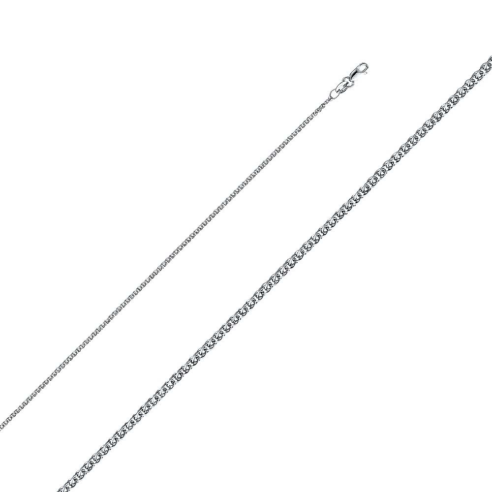 14K White Gold 1.4mm Lobster Flat Open Wheat Chain With Spring Clasp Closure