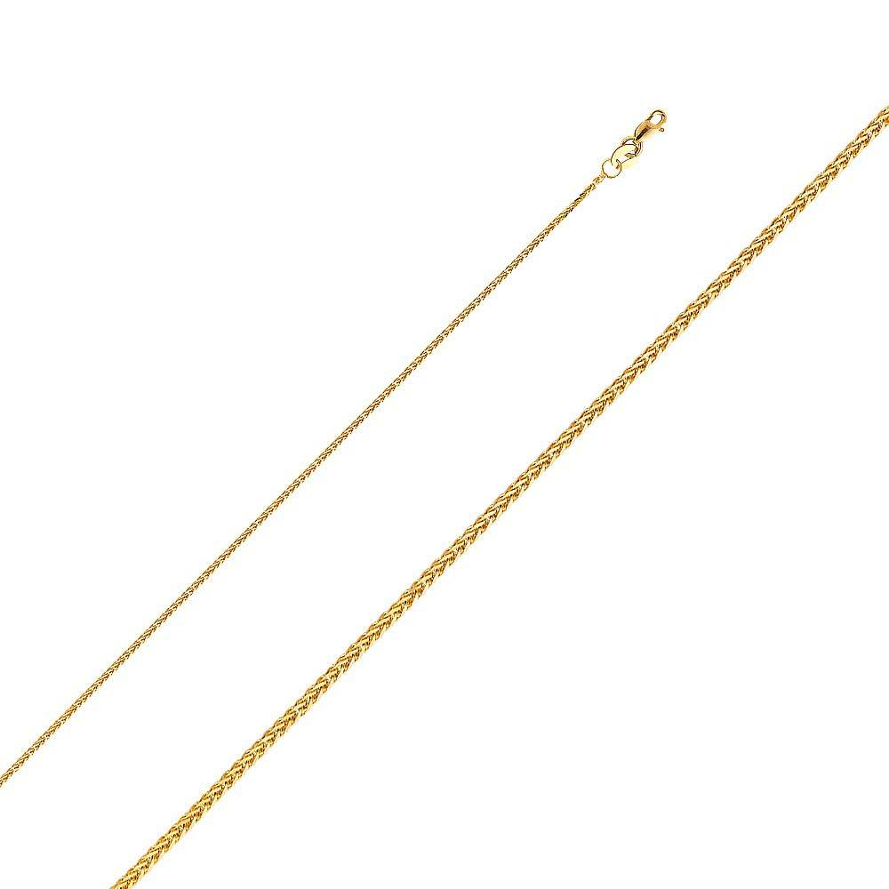 14K Yellow Gold 1mm with Square Wheat Chain With Spring Clasp Closure