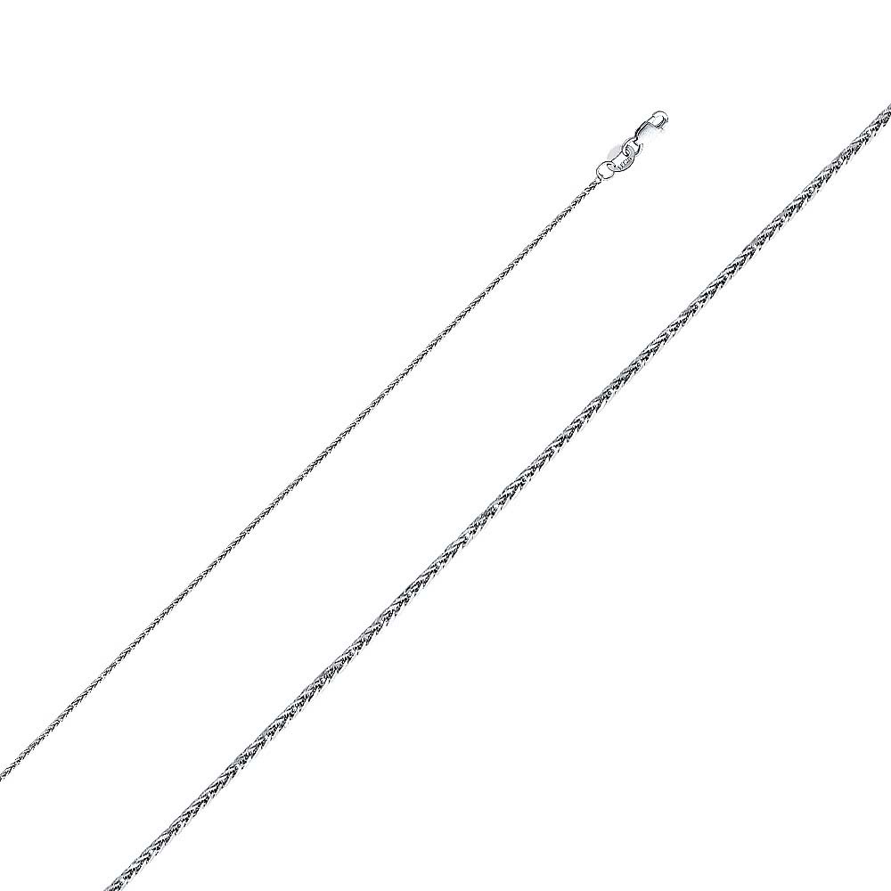 14K White Gold 0.8mm with Square Wheat Chain With Spring Clasp Closure