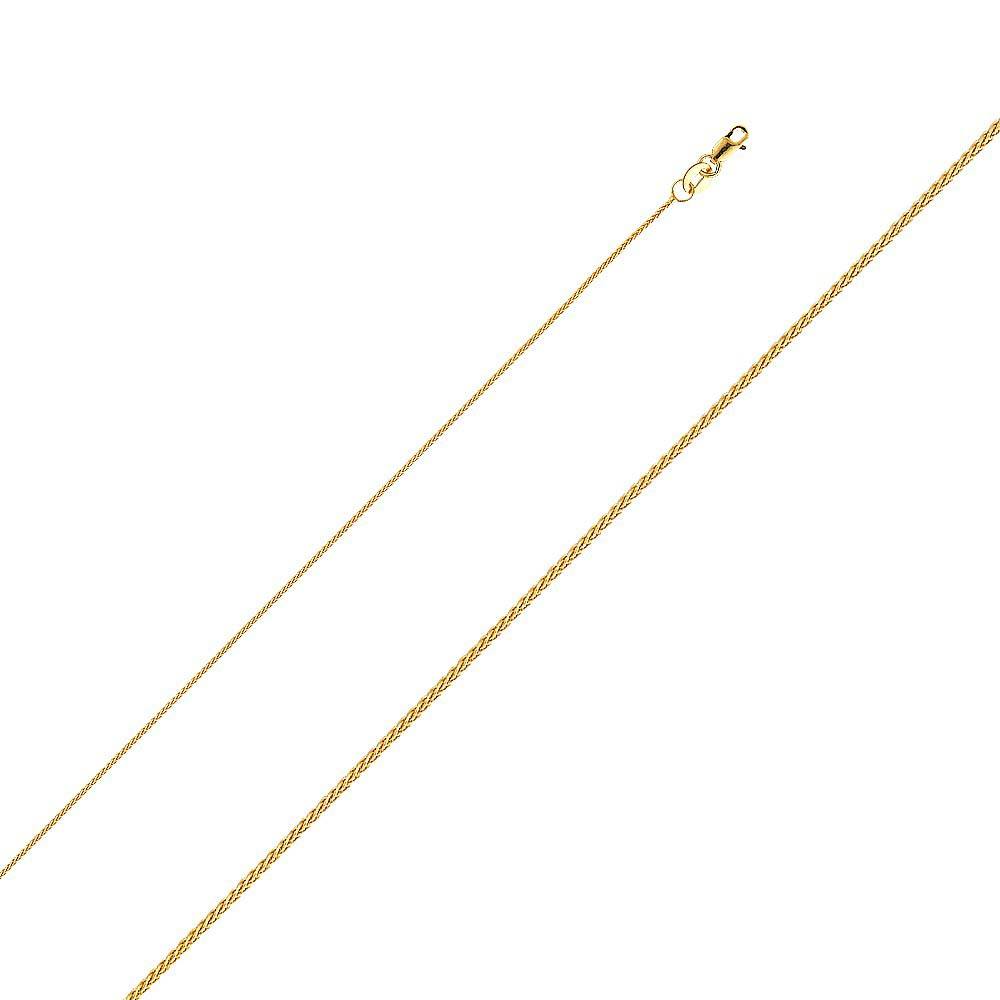 14K Yellow Gold 0.9mm Lobster Round Wheat Mat Finish Chain With Spring Clasp Closure