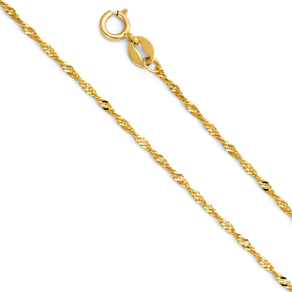 14K Yellow Gold 1.2mm with Singapore Chain With Spring Clasp Closure