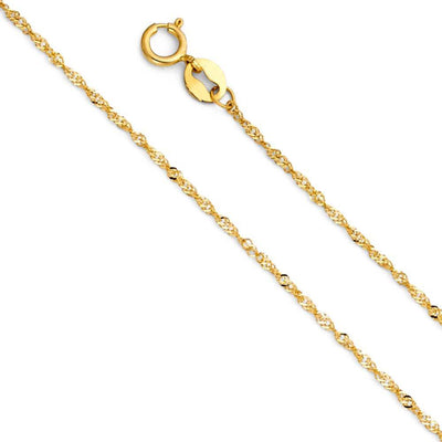 14K Yellow Gold 0.9mm with Singapore Chain With Spring Clasp Closure