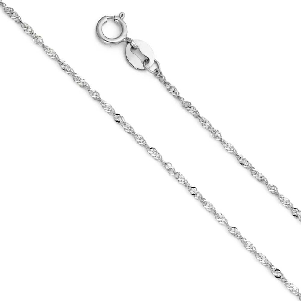 14K White Gold 0.9mm with Singapore Chain With Spring Clasp Closure