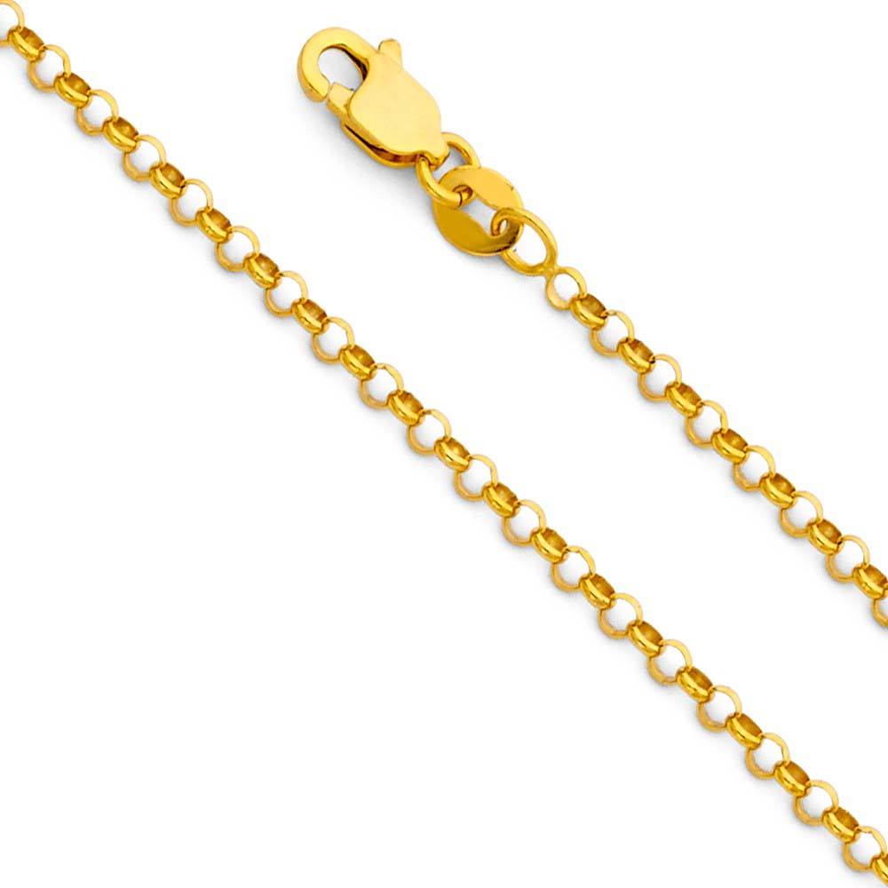 14K Yellow Gold 2.1mm Lobster Classic Rolo Cable Link Chain With Spring Clasp Closure
