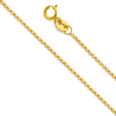 14K Yellow Gold 1.2mm Lobster Classic Rolo Cable Link Chain With Spring Clasp Closure