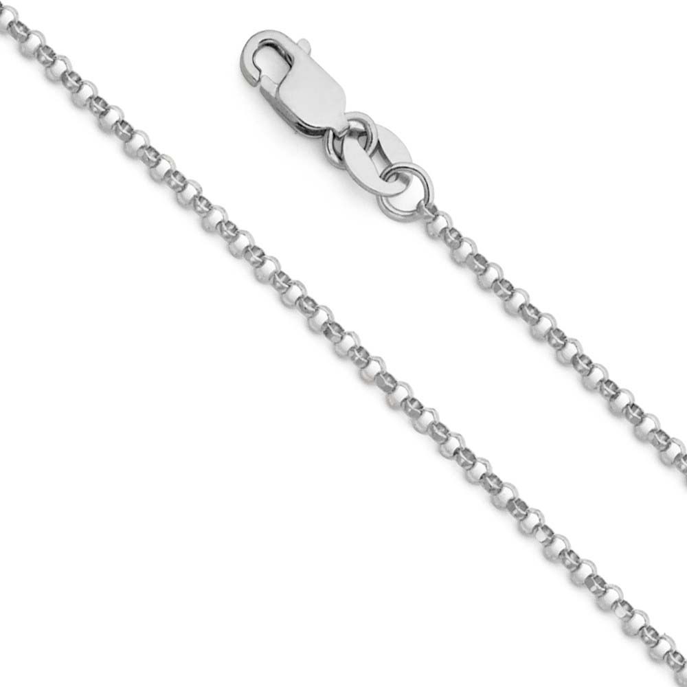 14K White Gold 1.6mm Lobster Classic Rolo Cable Link Chain With Spring Clasp Closure