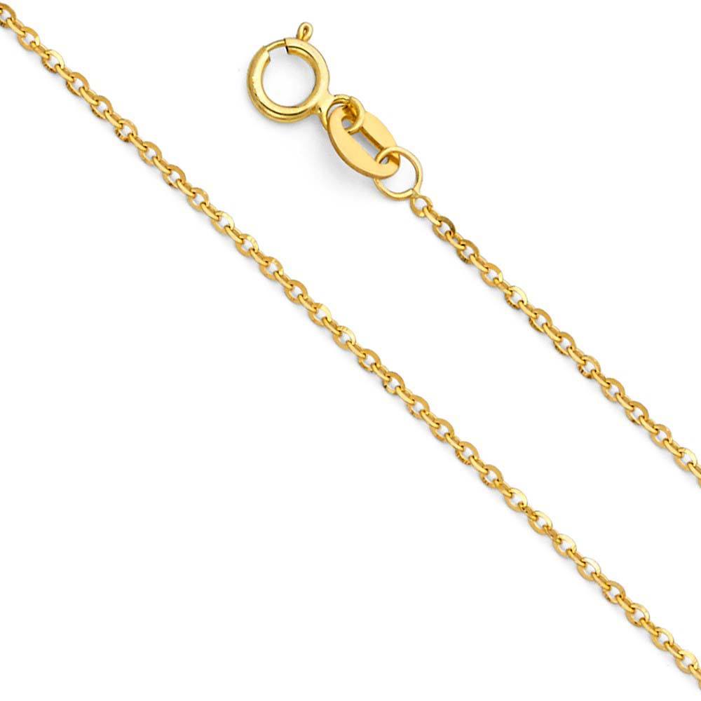 14K Yellow Gold 1.2mm Lobster Side Diamond Cut Rolo Cable Link Chain With Spring Clasp Closure