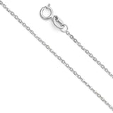 14K White Gold 1.2mm Lobster Side Diamond Cut Rolo Cable Link Chain With Spring Clasp Closure