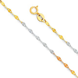 14K Gold 1.5mm Spring Ring 3 Color Twisted Stamped Mirror Link Chain With Spring Clasp Closure