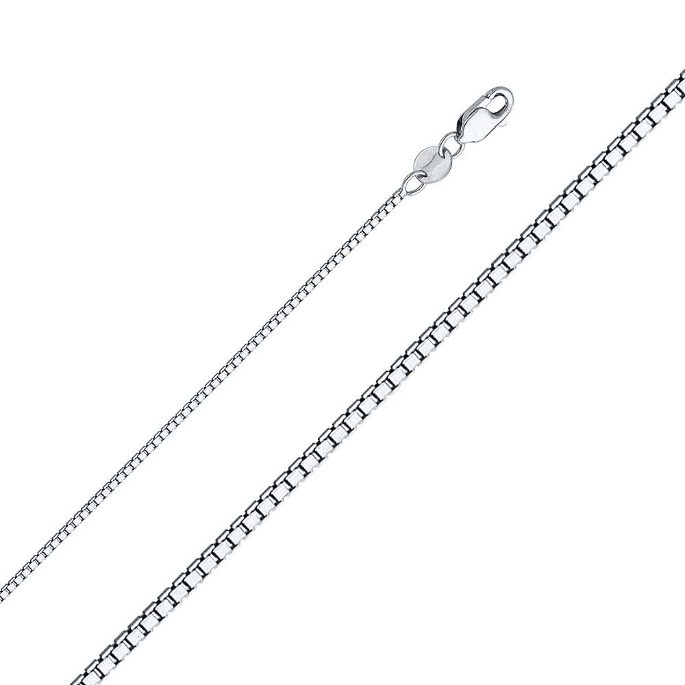 14K White Gold 1mm with Box Chain With Spring Clasp Closure