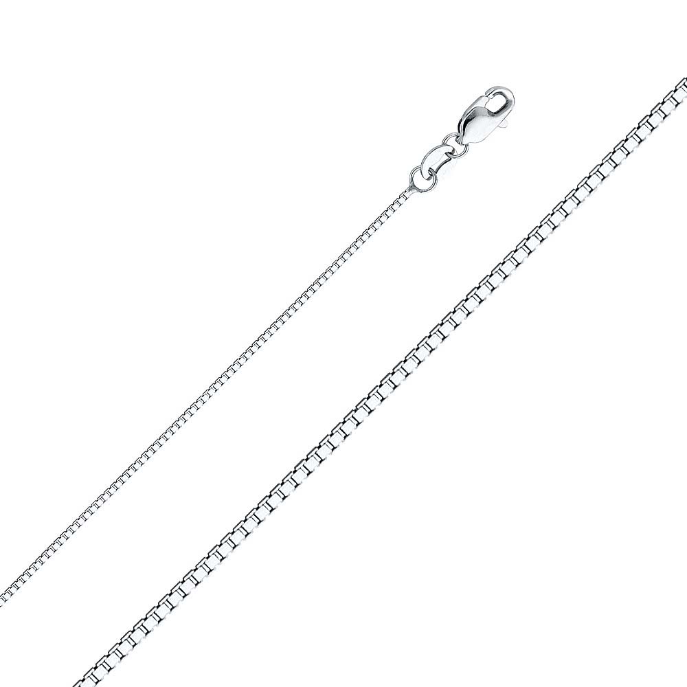 14K White Gold 0.8 MM Box Link Chain with Spring Clasp Closure