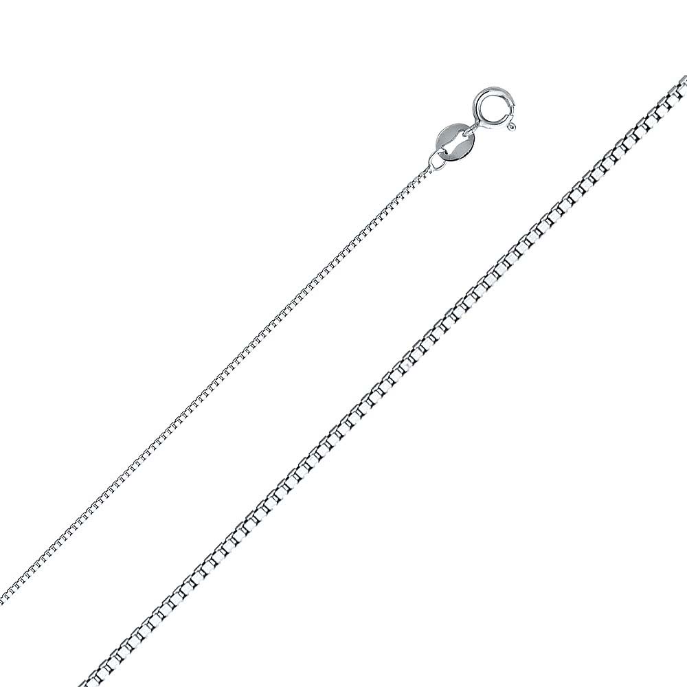 14K White Gold 0.6 MM Box Link Chain with Spring Ring Clasp Closure