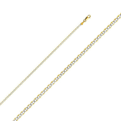 14K Yellow Gold 2mm Lobster Flat Mariner WP Link Chain With Spring Clasp Closure