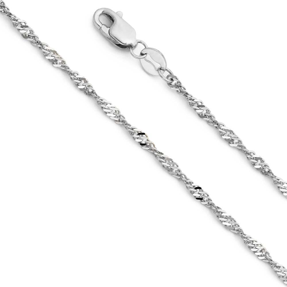 14K White Gold 1.8mm with Singapore Chain With Spring Clasp Closure