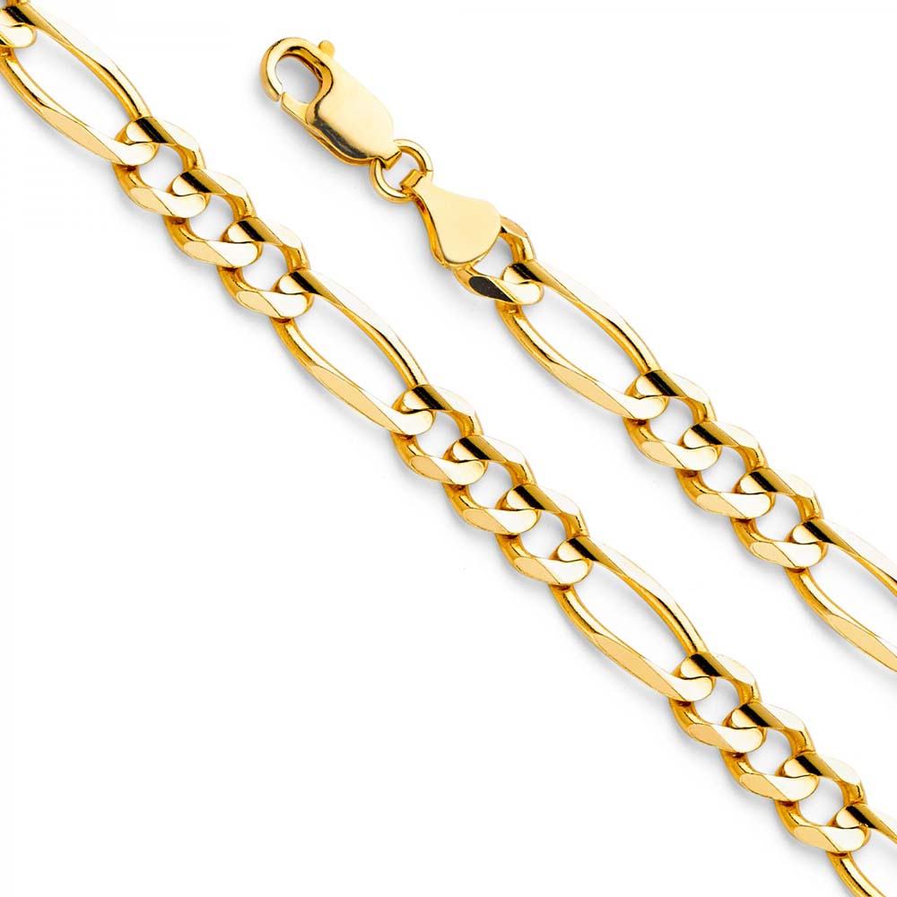 14K Yellow Gold 6.9mm Lobster Figaro 3? Concave Regular Link Chain With Spring Clasp Closure