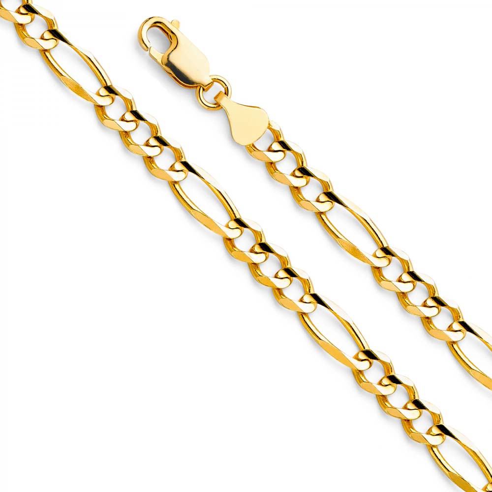 14K Yellow Gold 6.0mm Lobster Figaro 3? Concave Regular Link Chain With Spring Clasp Closure