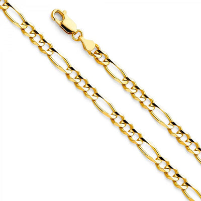 14K Yellow Gold 4.7mm Lobster Figaro 3+1 Concave Regular Link Chain With Spring Clasp Closure