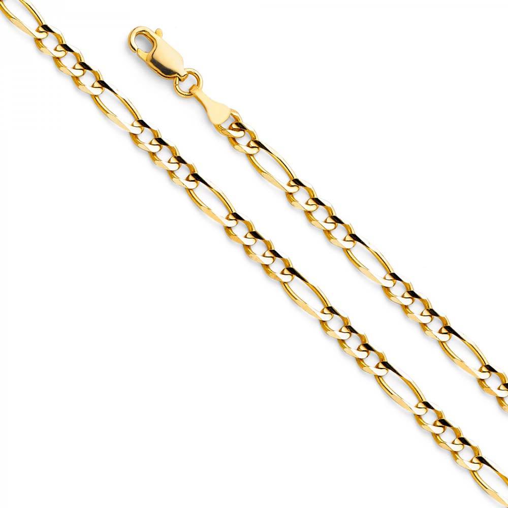 14K Yellow Gold 4.0mm Lobster Figaro 3+1 Concave Regular Link Chain With Spring Clasp Closure