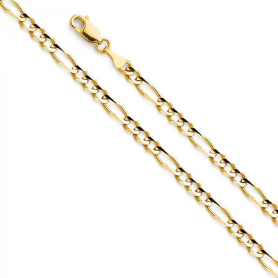 14K Yellow Gold 4.0mm Lobster Figaro 3+1 Concave Regular Link Chain With Spring Clasp Closure