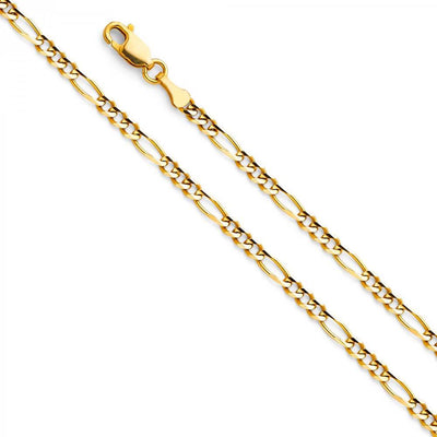 14K Yellow Gold 3.1mm Lobster Figaro 3+1 Concave Regular Link Chain With Spring Clasp Closure