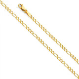 14K Yellow Gold 2.7mm Lobster Figaro 3? Concave Regular Link Chain With Spring Clasp Closure
