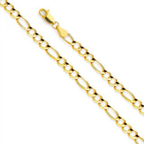 14K Yellow Gold 4.8mm Lobster Figaro 3+1 Concave Open Light Link Chain With Spring Clasp Closure