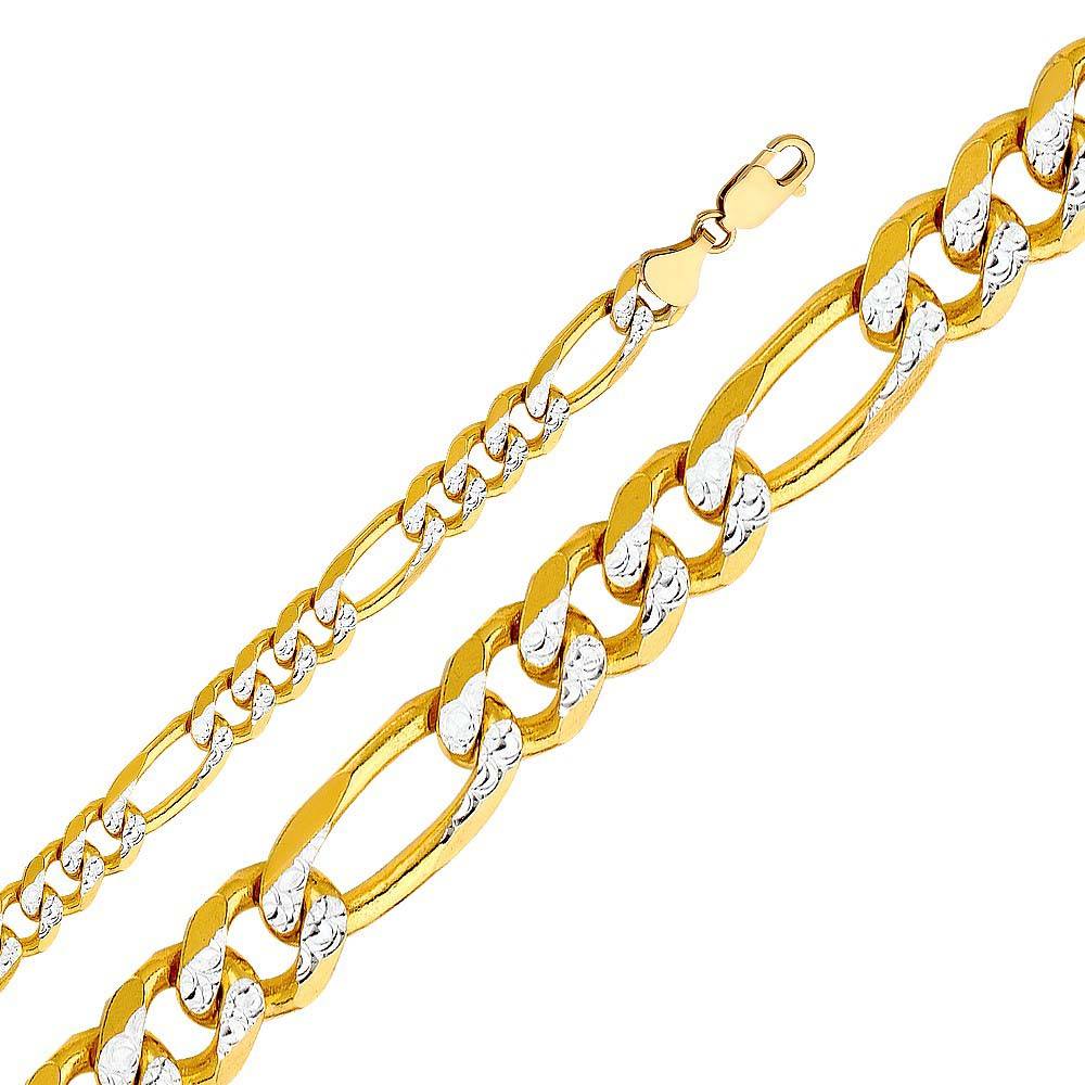 14K Yellow Gold 9.5mm Lobster Figaro 3+1 WP Regular Link Chain With Spring Clasp Closure